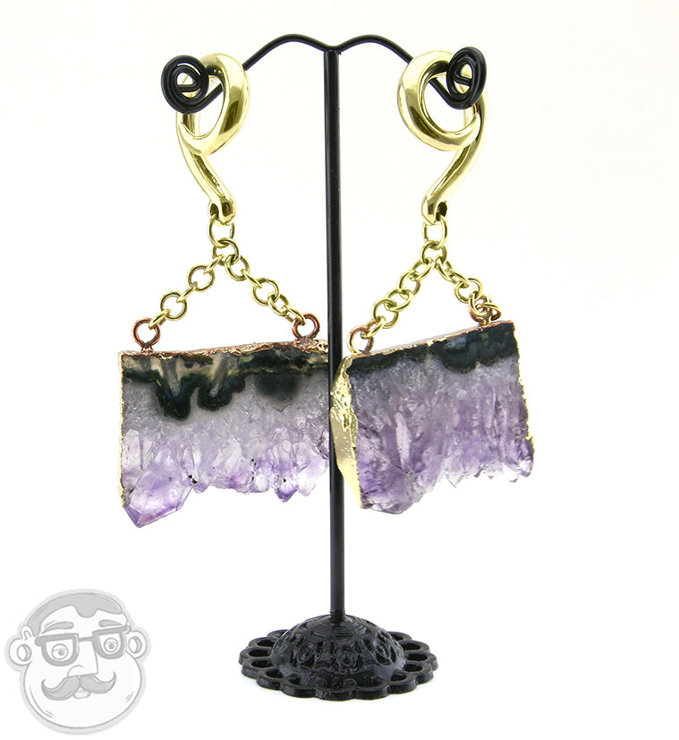 Amethyst Slice Brass Hangers