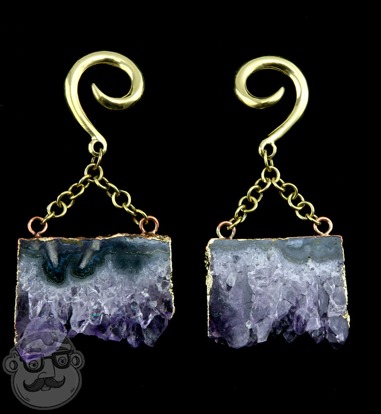 Amethyst Slice Brass Hangers