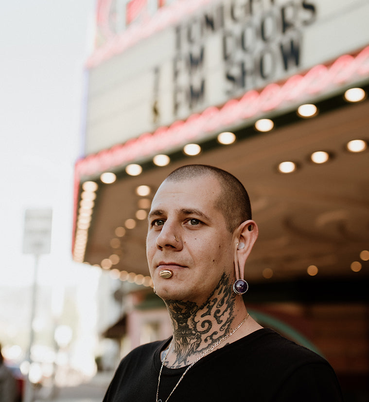 Amethyst Stone Disk White Brass Ear Weights