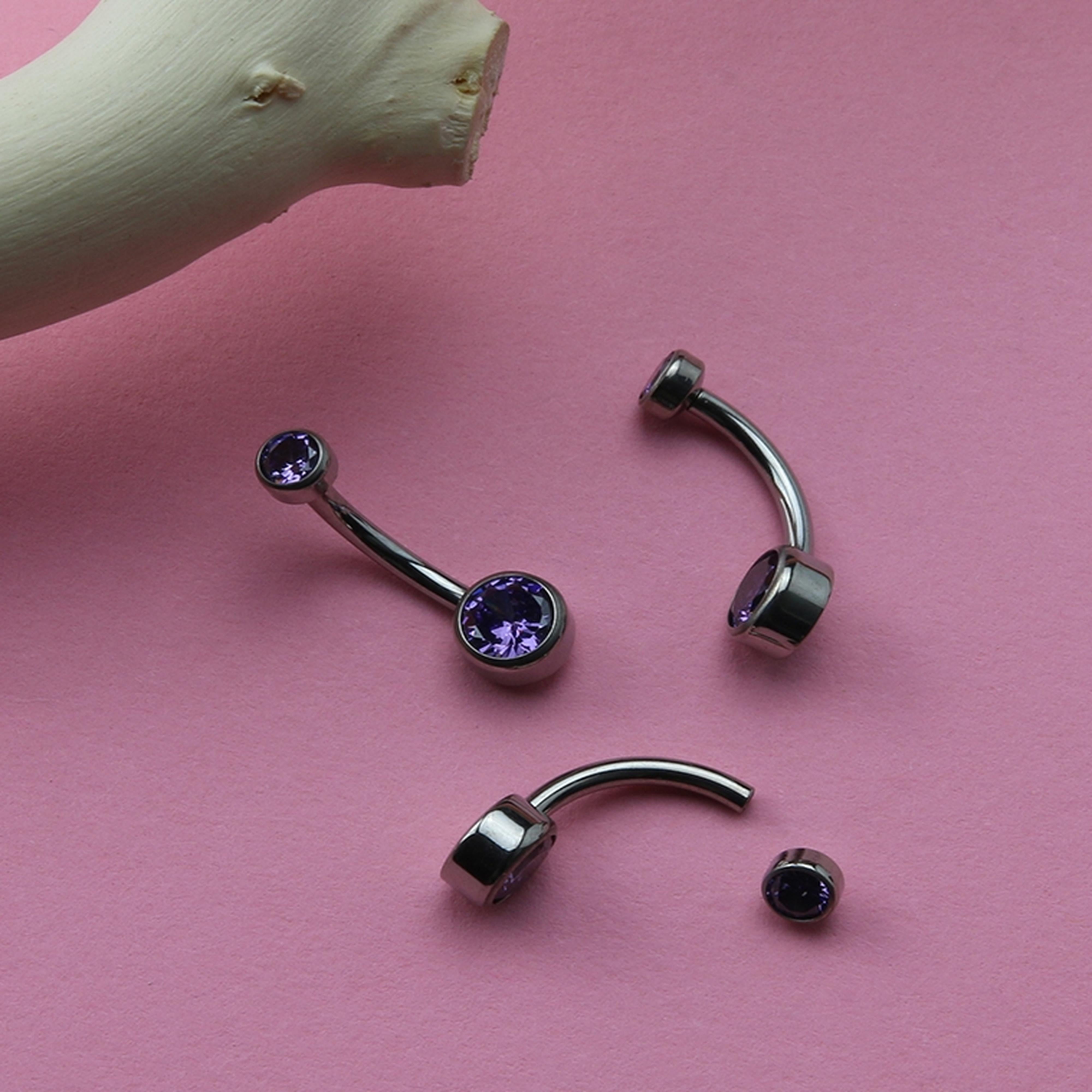 Purple Double Flat Bezel CZ Titanium Belly Button Ring
