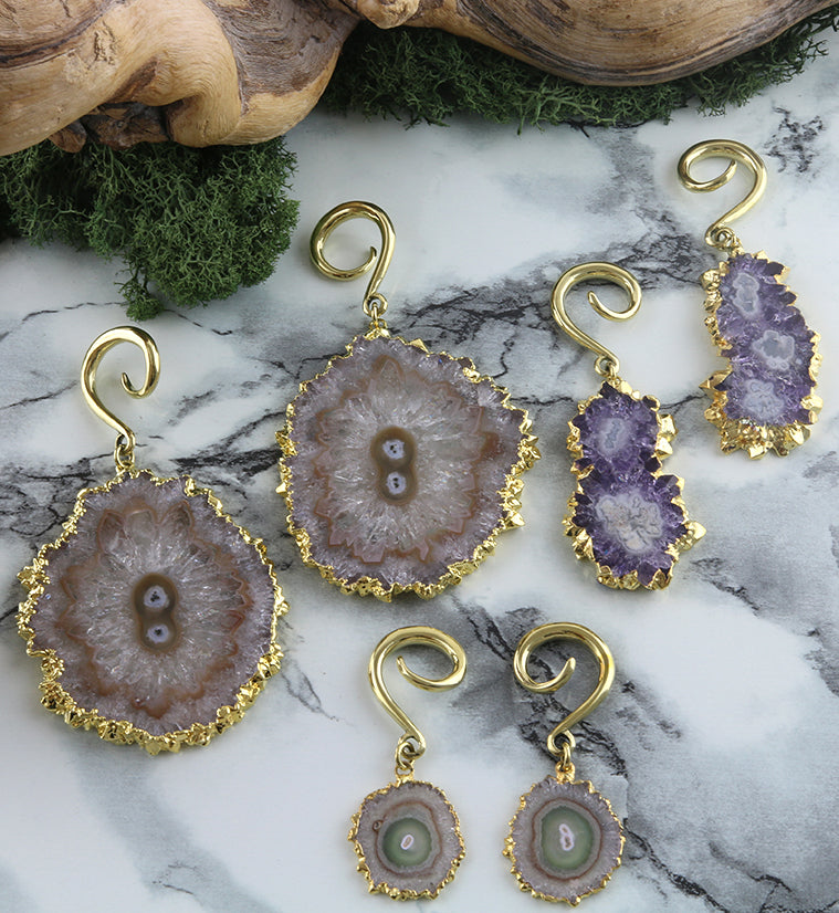 Amethyst Stalactite Brass Ear Weights