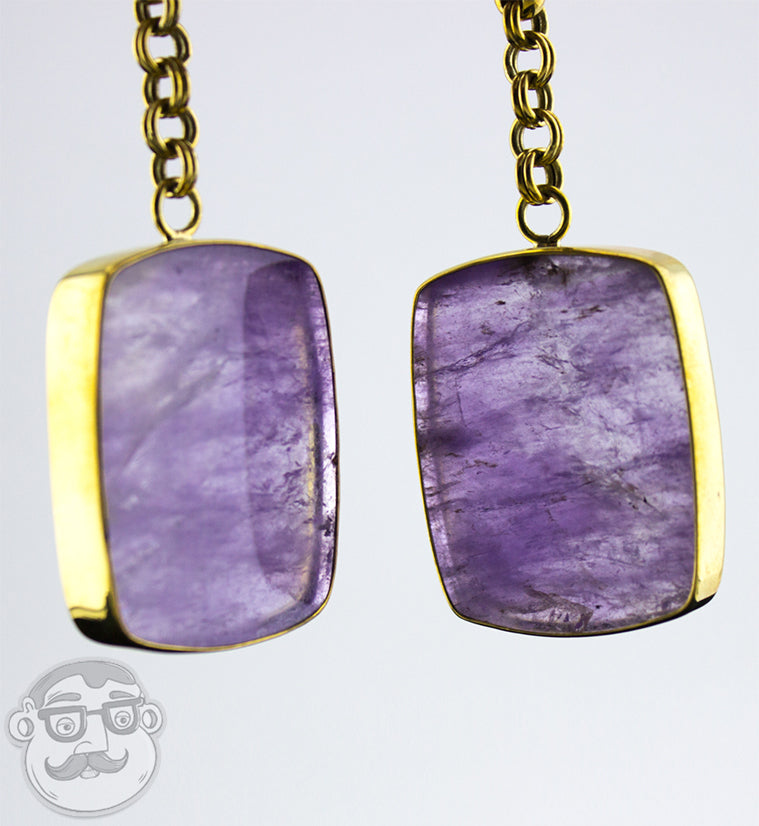 Amethyst Stone Square Brass Hangers