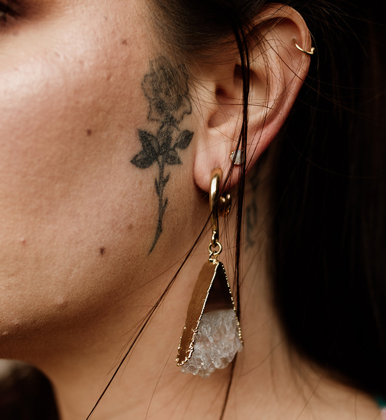 Acute Amethyst Slice Brass Ear Weights