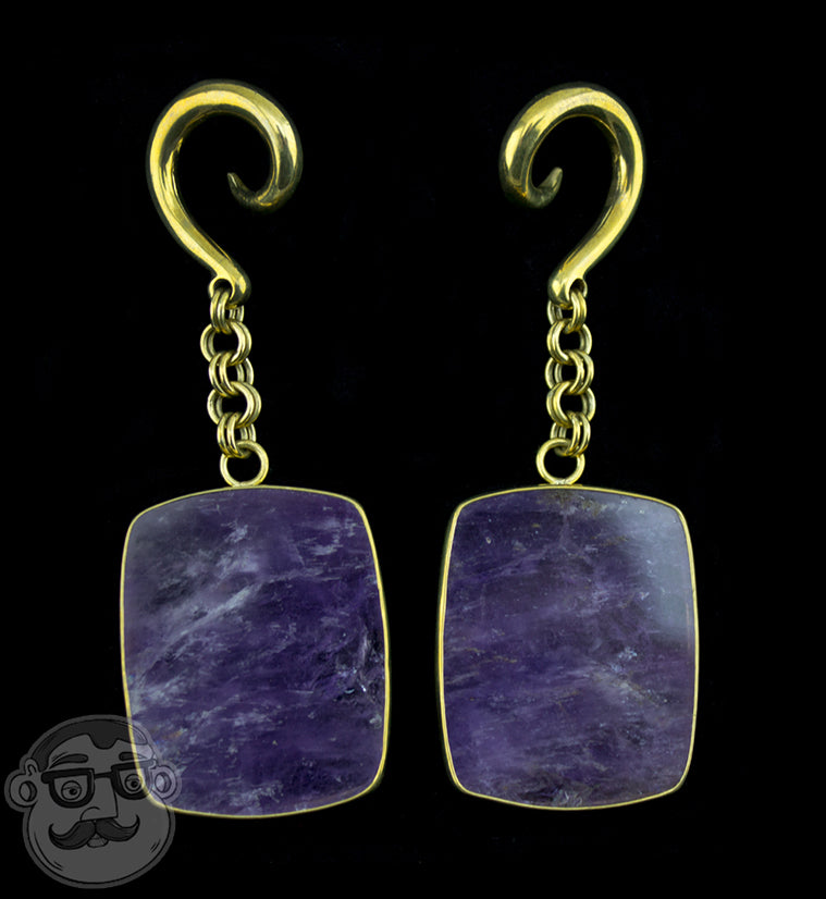 Amethyst Stone Square Brass Hangers