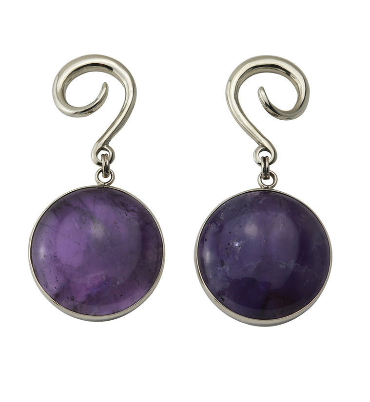 Grand Amethyst Stone Silver Brass Hanging Ear Weights