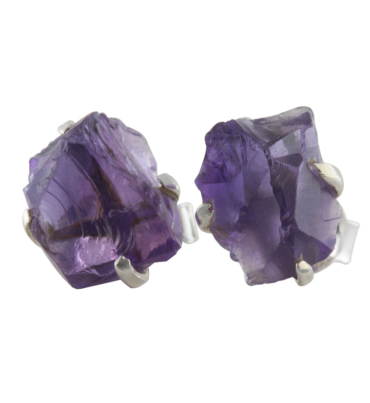 Amethyst Stone Prong Set Sterling Silver Earrings