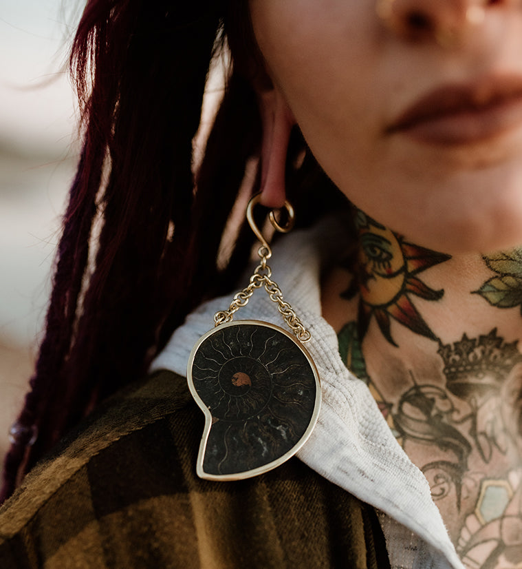 Black Ammonite Fossil Ear Weights