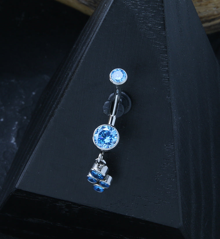 Amulet Aqua CZ Dangle Internally Threaded Titanium Belly Button Ring