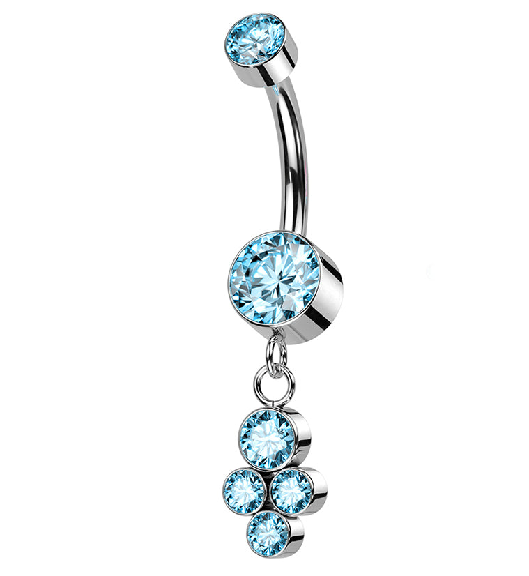 Amulet Aqua CZ Dangle Internally Threaded Titanium Belly Button Ring