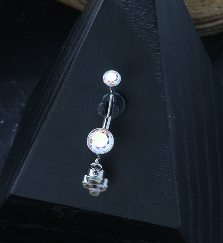 Amulet Rainbow Aurora CZ Dangle Internally Threaded Titanium Belly Button Ring