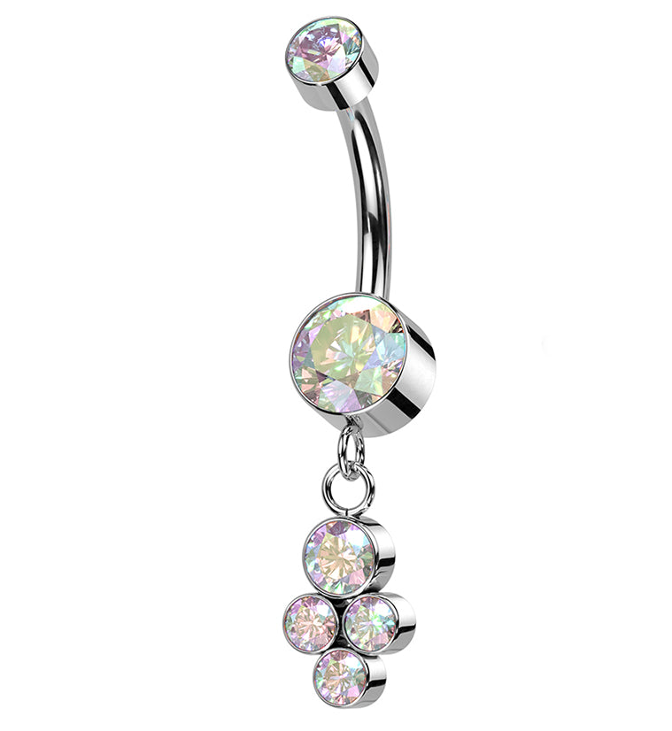 Amulet Rainbow Aurora CZ Dangle Internally Threaded Titanium Belly Button Ring