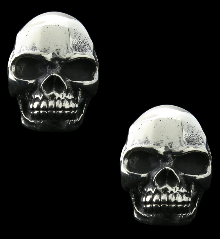 Angry Skull White Brass Ear Weights