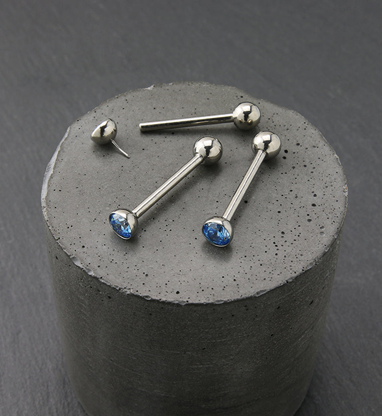 Aqua Bezel CZ Titanium Threadless Barbell