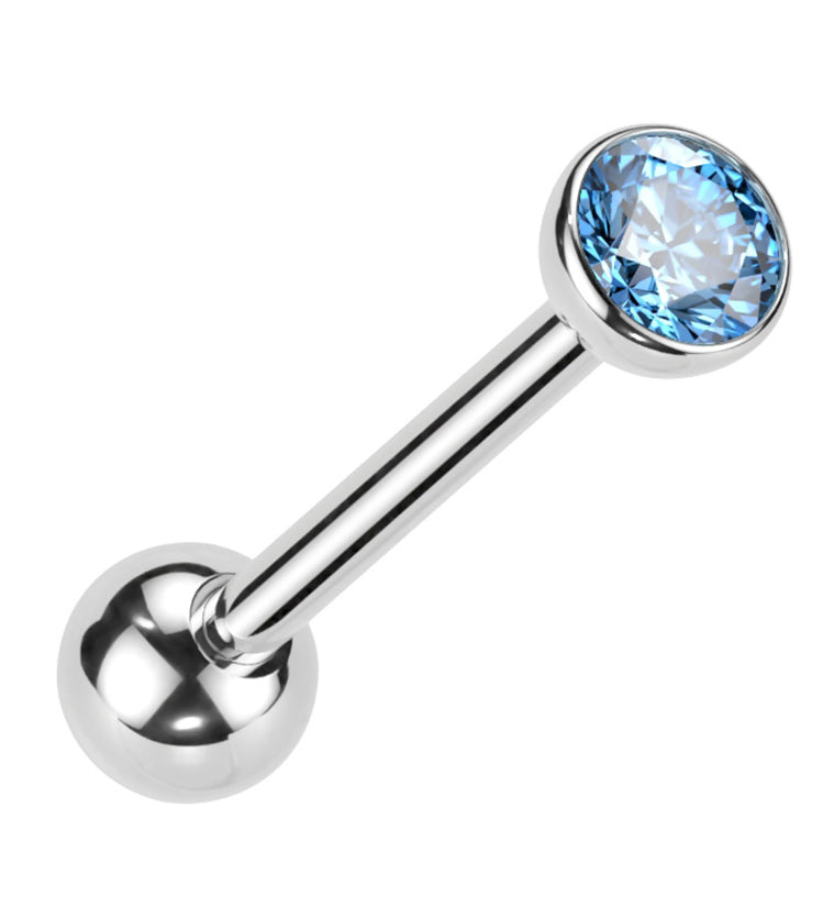 Aqua Bezel CZ Titanium Threadless Barbell