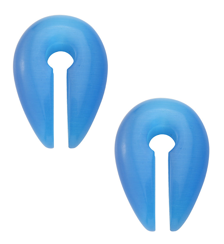 Aqua Blue Cat's Eye Glass Keyhole Ear Weights