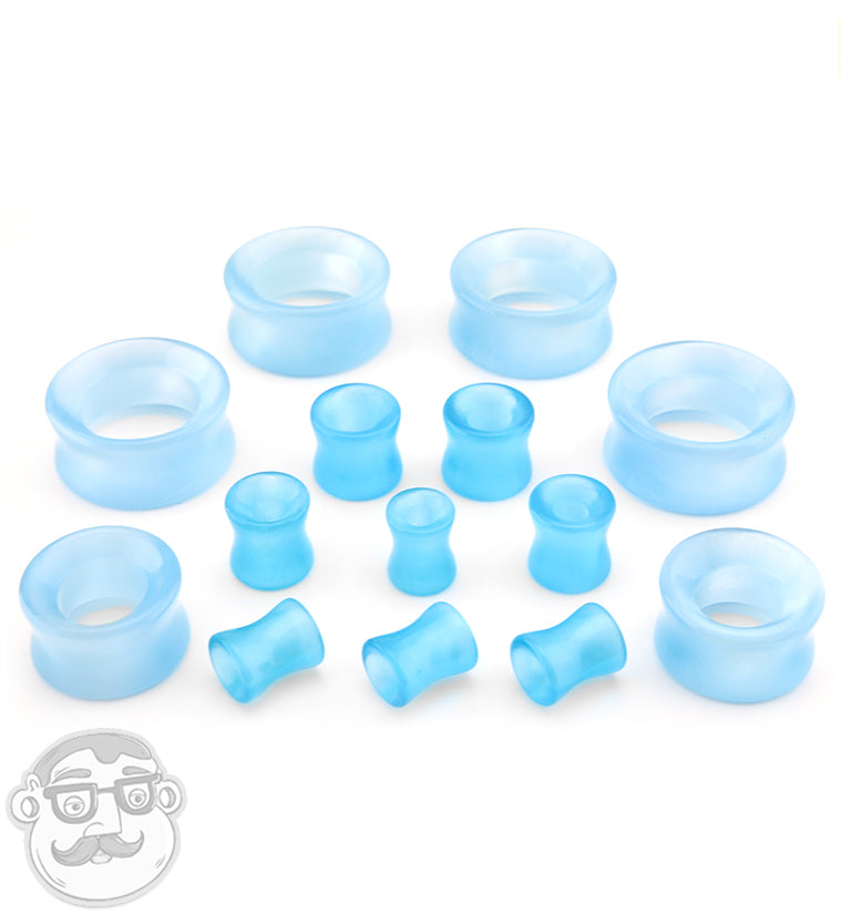 Aqua Cat's Eye Glass Concave Tunnel Plugs