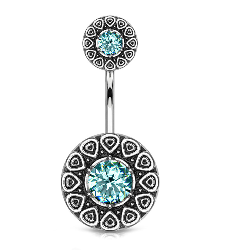 Aqua CZ Aegis Belly Button Ring