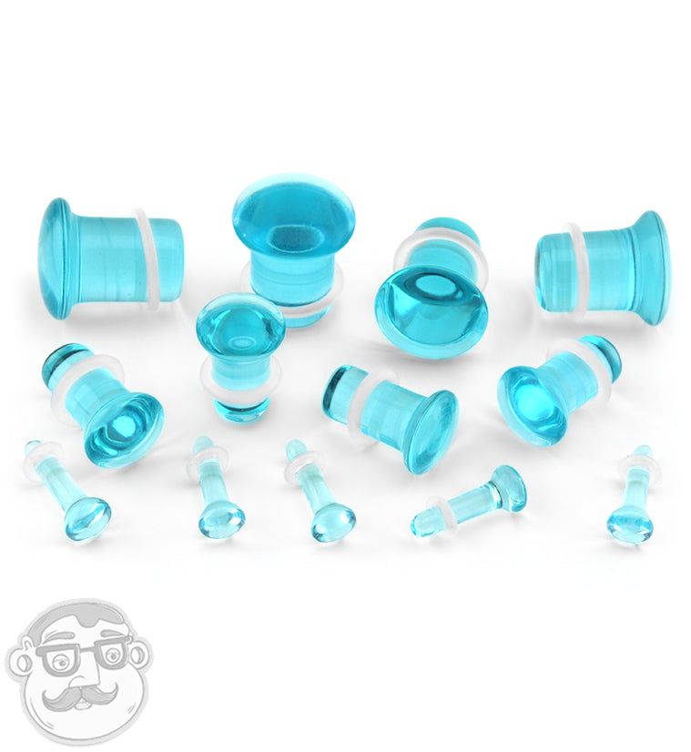 Ocean Blue Glass Plugs - Single Flare