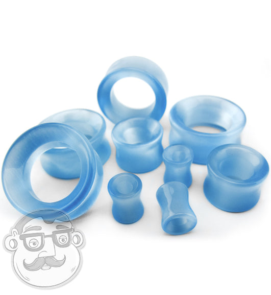 Aqua Cat's Eye Glass Concave Tunnel Plugs