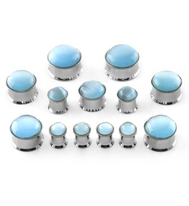 Stainless Steel Aqua Cat's Eye Plugs