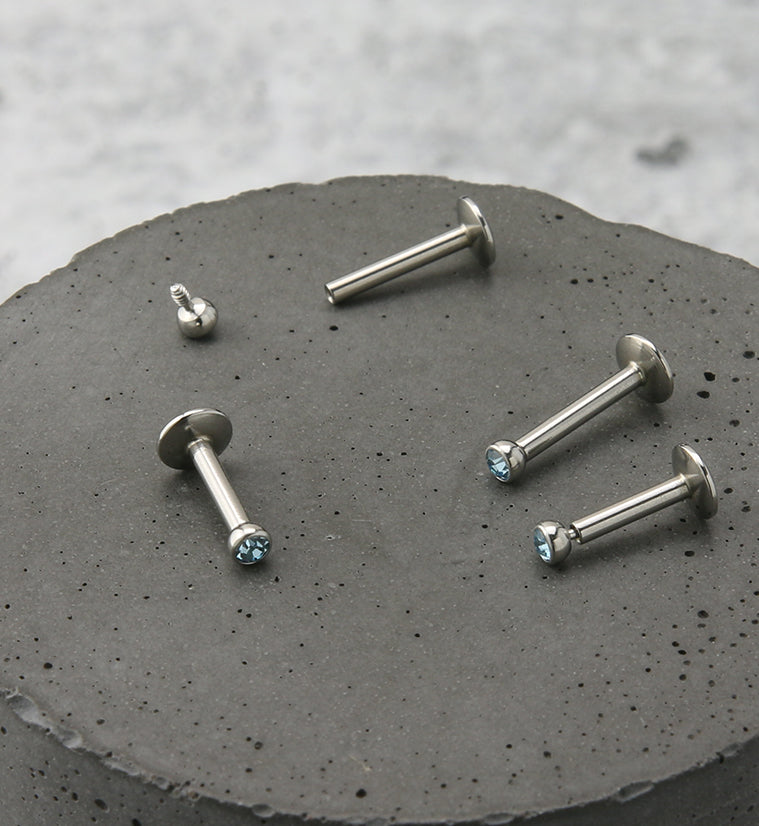 Aqua CZ Bezel Labret Stud