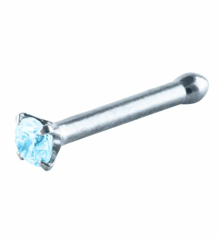 Aqua CZ Prong Set Titanium Nosebone