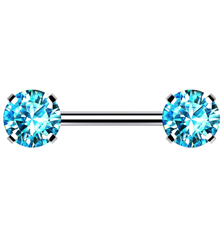Double Aqua CZ Stainless Steel Threadless Barbell