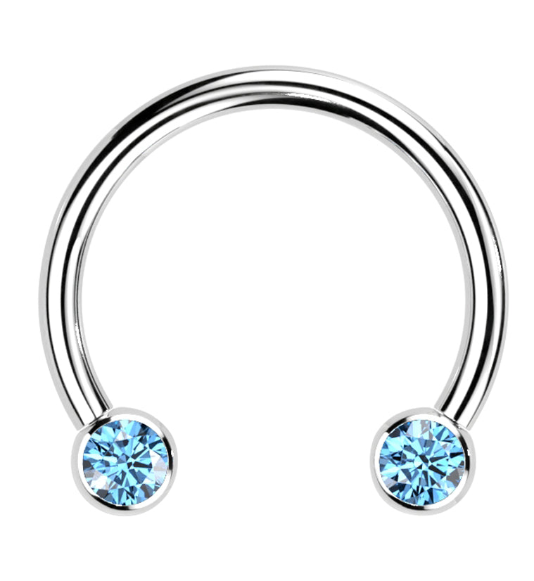 Aqua CZ Threadless Titanium Circular Barbell