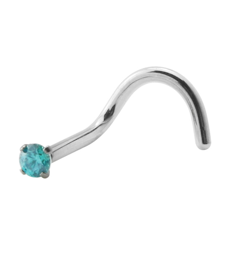 Aqua CZ Titanium Threadless Nose Screw Ring