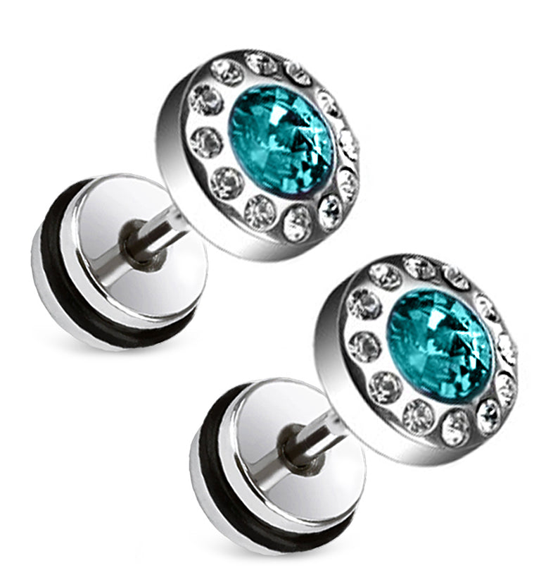 16G Aqua Zircon Steel Fake Plugs / Gauges