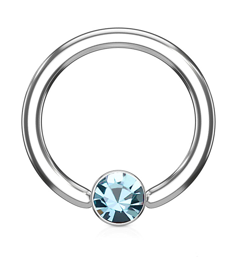 Aqua CZ Flat Disk Captive Ring