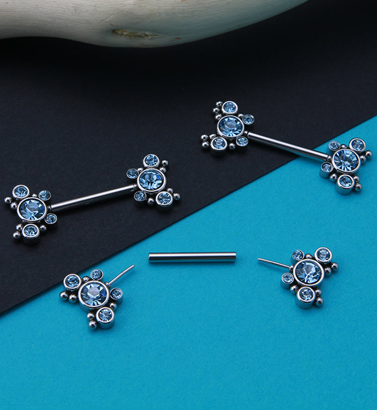 14G Aqua CZ Bevy Threadless Nipple Ring Barbells