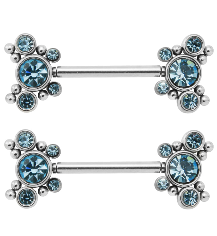 14G Aqua CZ Bevy Threadless Nipple Ring Barbells