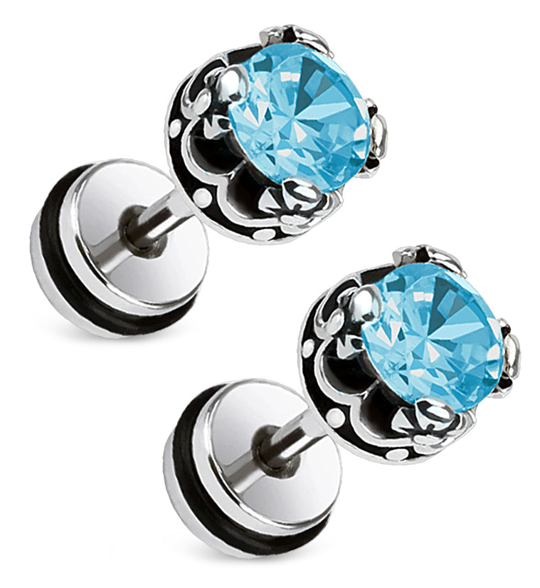 16G Aqua Crest CZ Steel Fake Plugs / Gauges