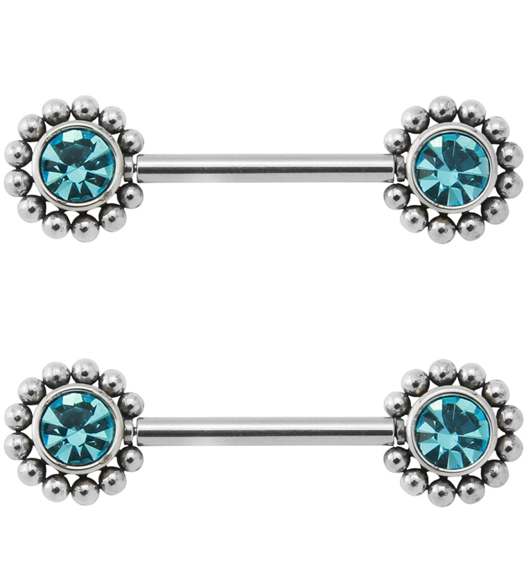 14G Aqua Gem Verge Threadless Nipple Ring Barbells
