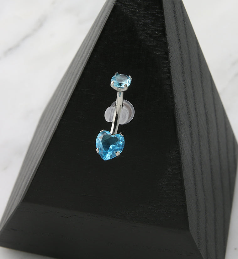 Aqua Heart CZ Internally Threaded Titanium Belly Button Ring