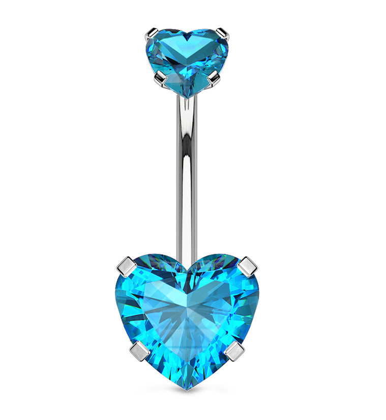 Aqua CZ Heart Internally Threaded Belly Button Ring