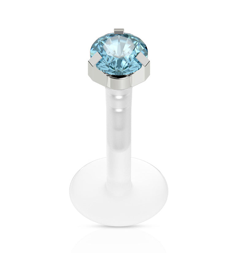 16G Aqua CZ Prong Push Top Labret