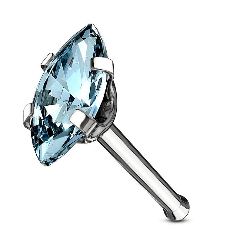 20G Aqua Oval CZ Stainless Steel Nosebone