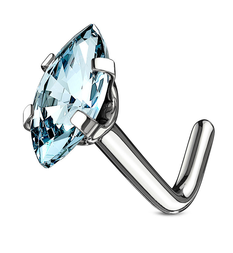 20G Aqua Oval CZ Stainless Steel L Shaped Nose Ring