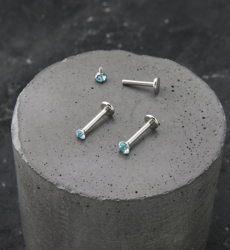 Aqua Prong CZ Stainless Steel Internally Threaded Labret