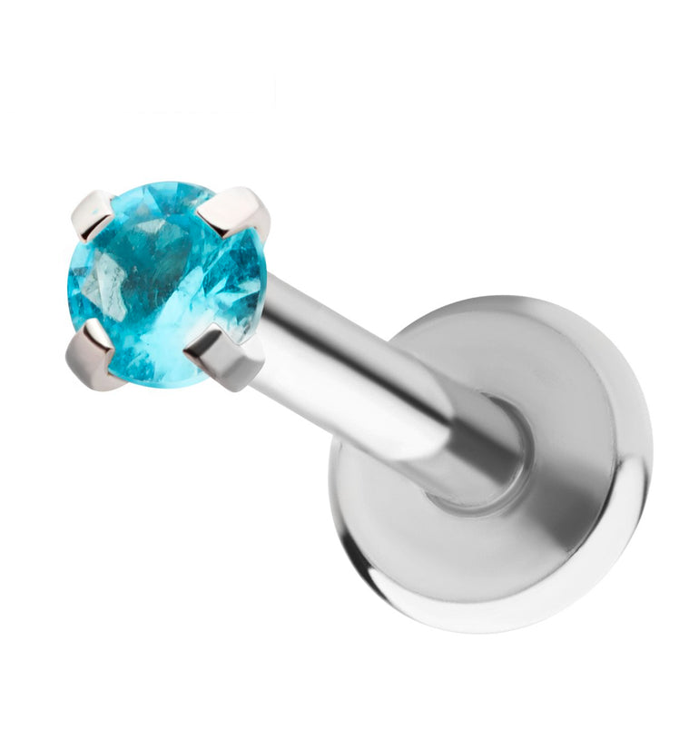 Aqua Round CZ Stainless Steel Internally Threaded Labret