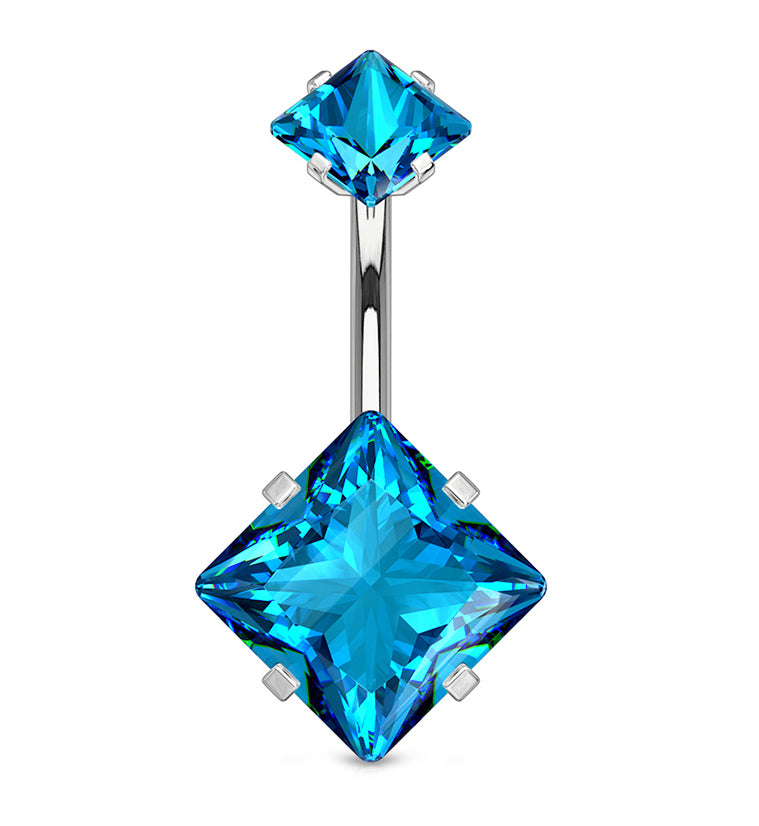 Aqua CZ Square Internally Threaded Belly Button Ring