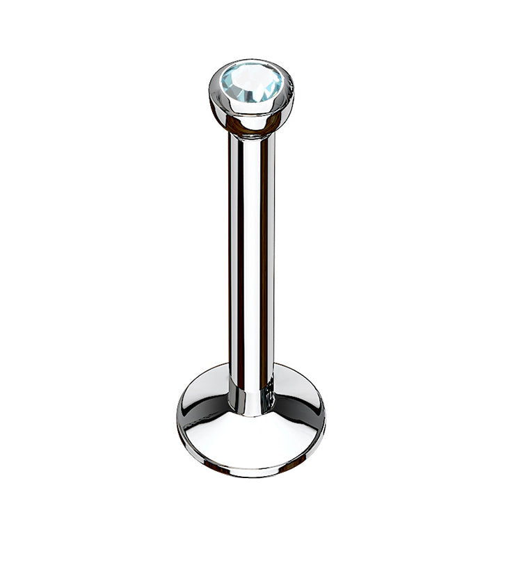 Aqua CZ Stainless Steel Internally Threaded Labret