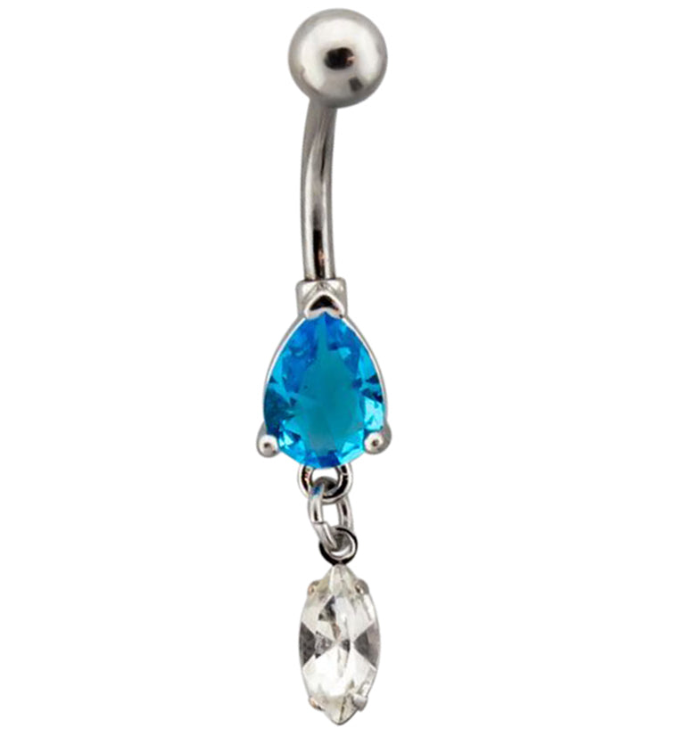 Aqua Teardrop CZ Dangle Belly Button Ring