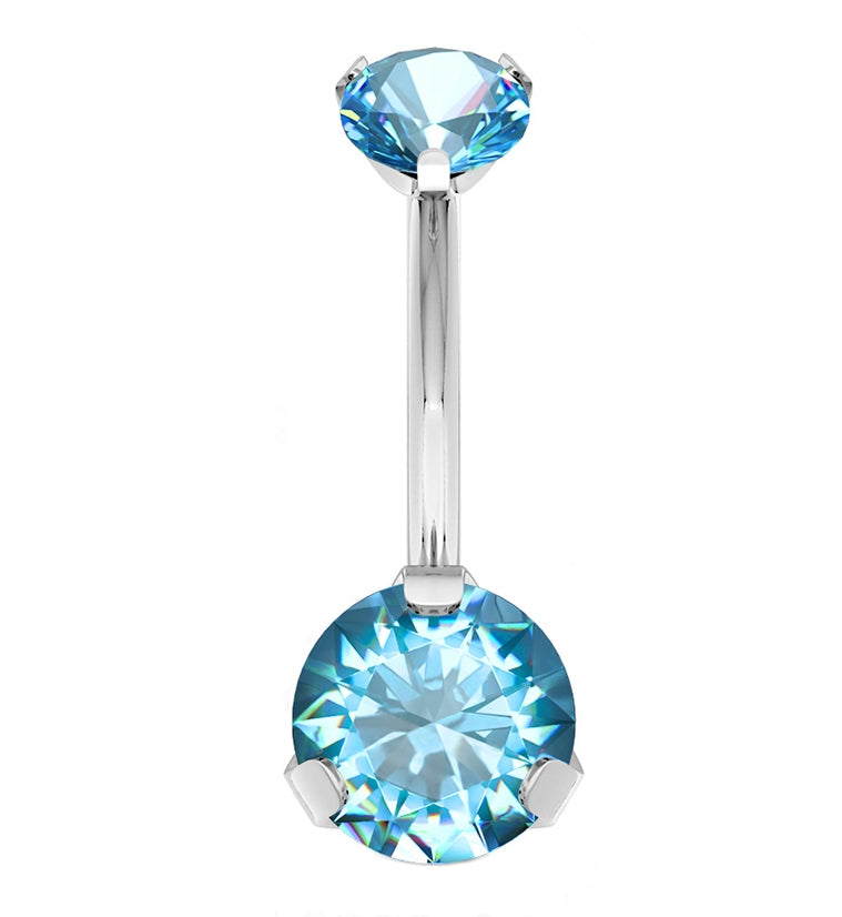 Aqua CZ Titanium Belly Button Ring