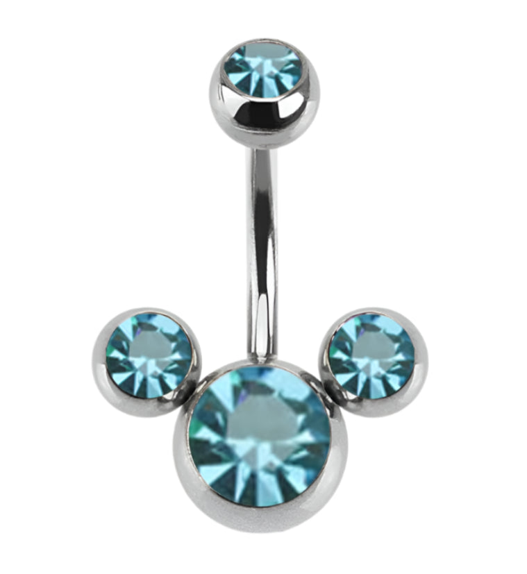 Aqua Trinity CZ Belly Button Ring