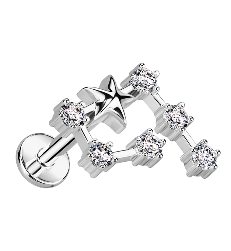 Aquarius Constellation Clear CZ Stainless Steel Internally Threaded Labret
