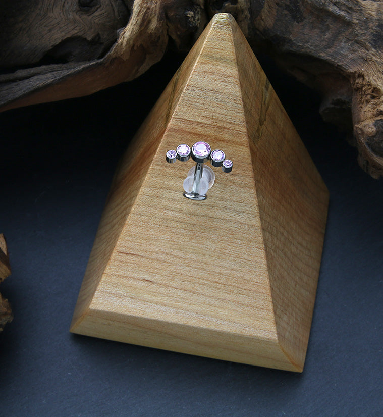 Arch Pink CZ Titanium Threadless Floating Belly Button Ring (Convex Disk)