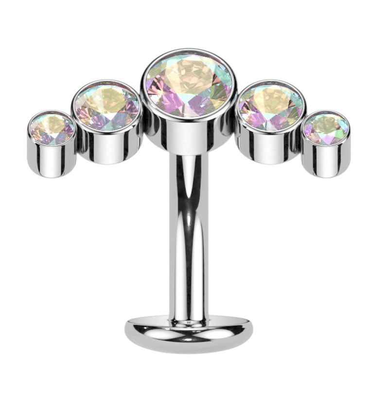 Arch Rainbow Aurora CZ Titanium Threadless Floating Belly Button Ring (Convex Disk)